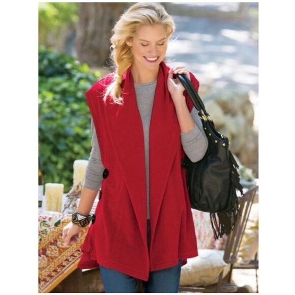 SOFT SURROUNDINGS Mesa Oversized Long Button Cardigan Knit Vest Red XS - Picture 1 of 12